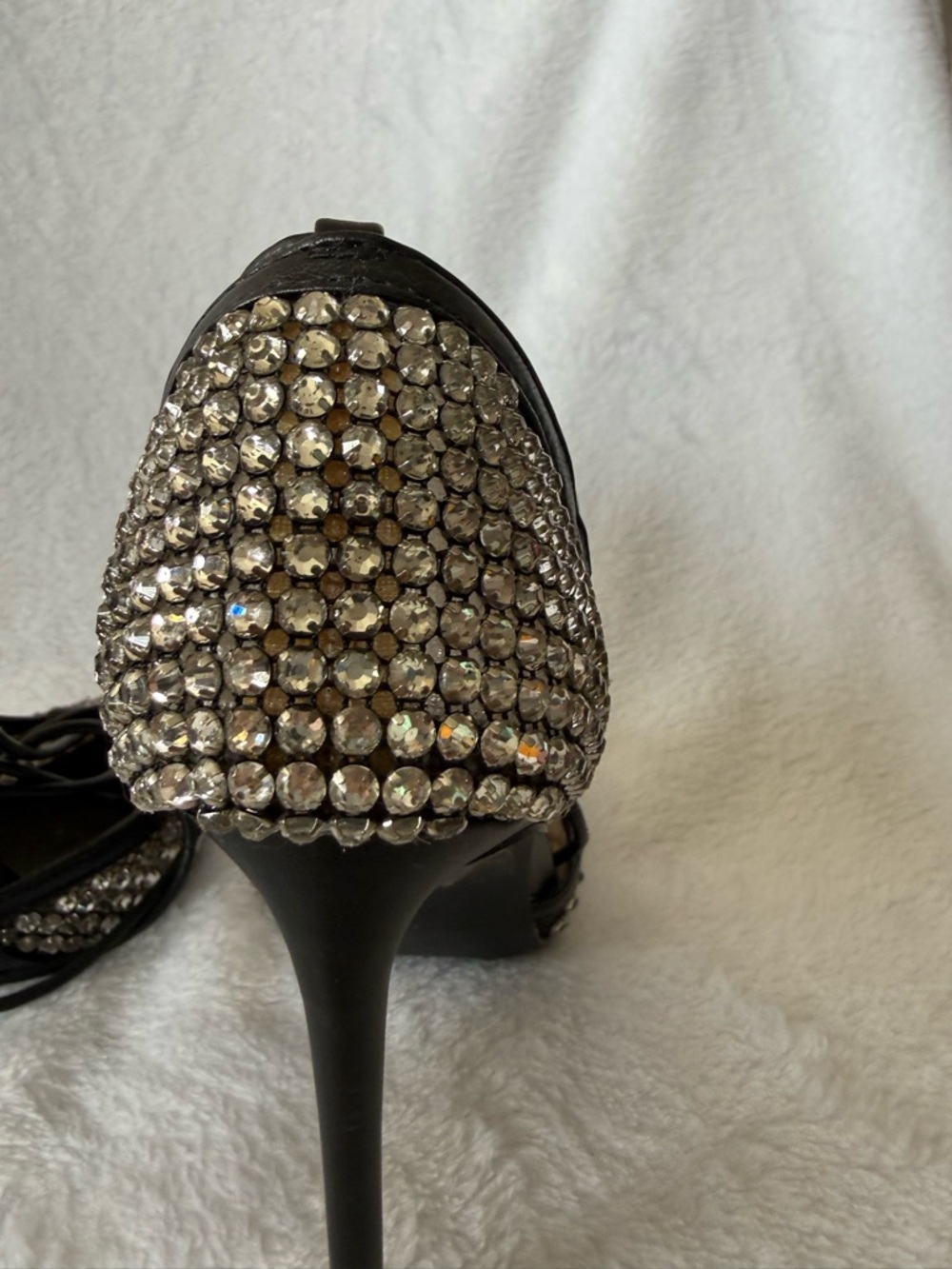 Steve Madden Vanity Mesh Crystal Embellished Black Lace-Up Stiletto Pump - Picture 10 of 12